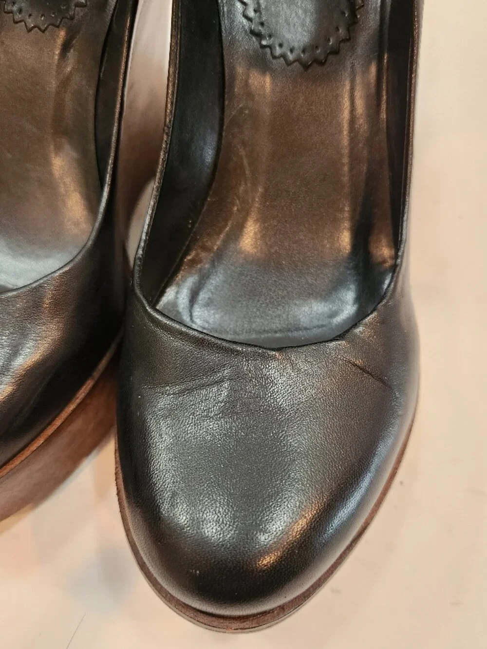 ALDO Retro Wood Platform Wedge Mary Janes Black Leather 6.5
